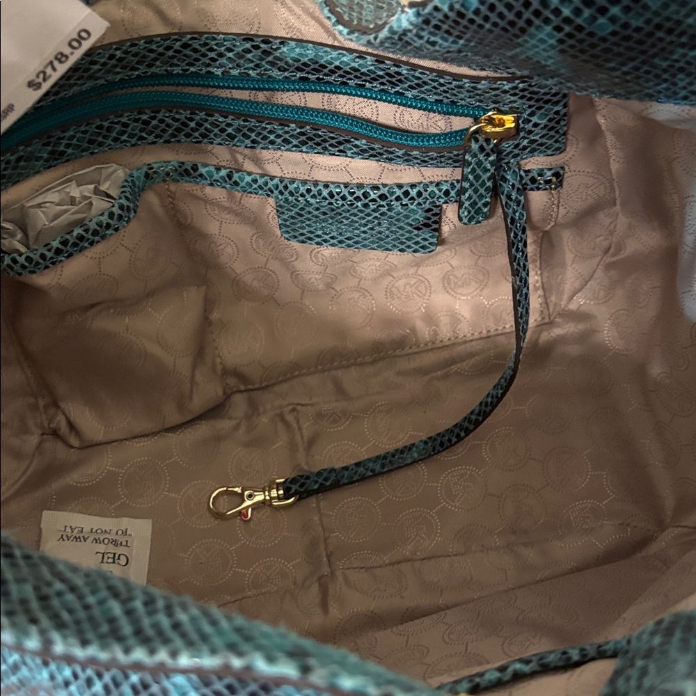 Michael Kors Fulton Aqua Python Embossed Leather Shoulder Bag NWT - Picture 3 of 4
